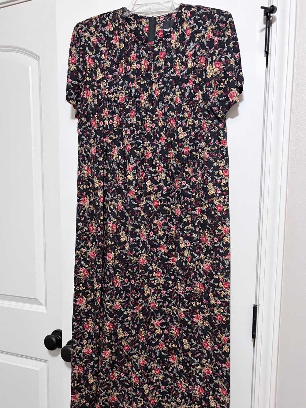 Positive Attitude Petite Black Floral Dress with Pink and Red Roses